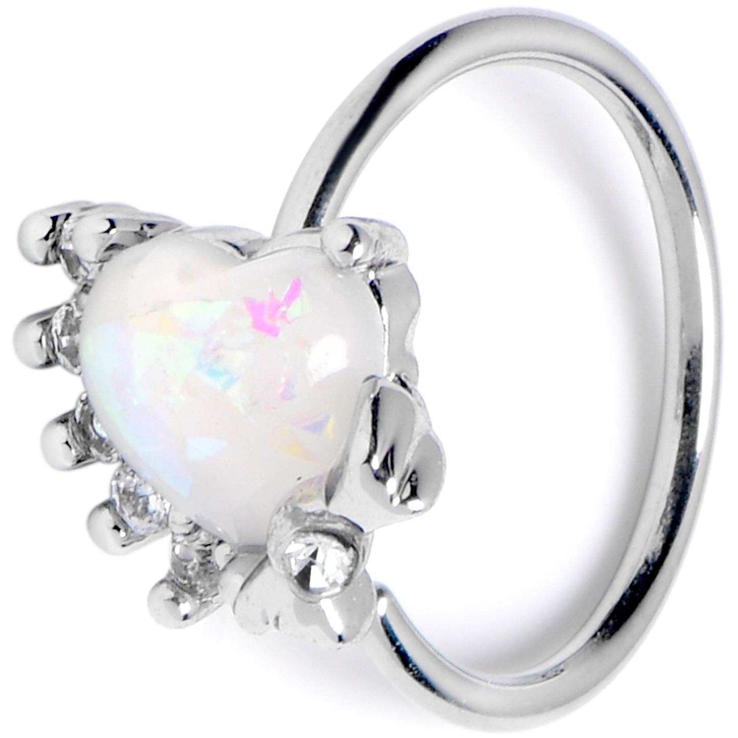 20G 5/16 White Faux Opal Sunny Heart Nose Hoop