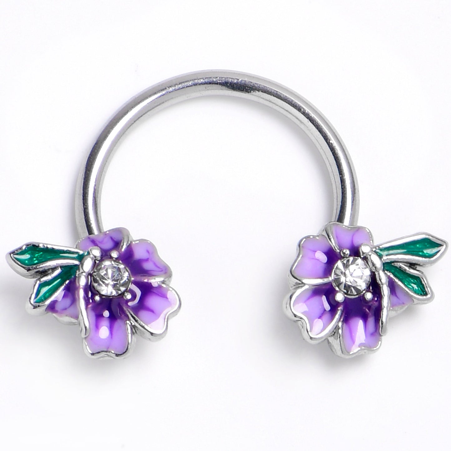 16G 3/8 Clear Gem Faerie Flower Purple Horseshoe Circular Barbell