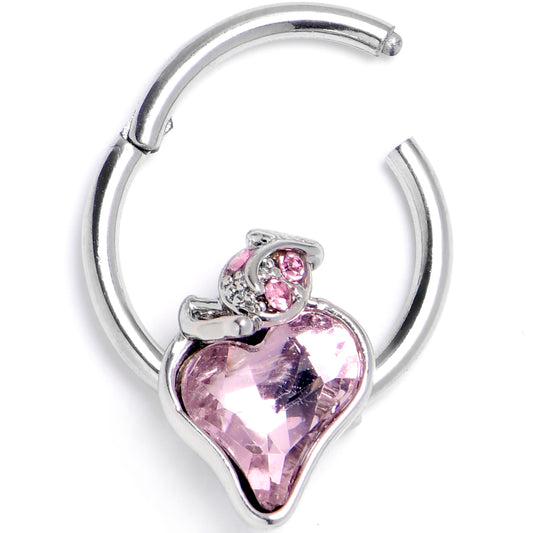 16G 3/8 Pink Gem Strawberry Love Hinged Segment Ring