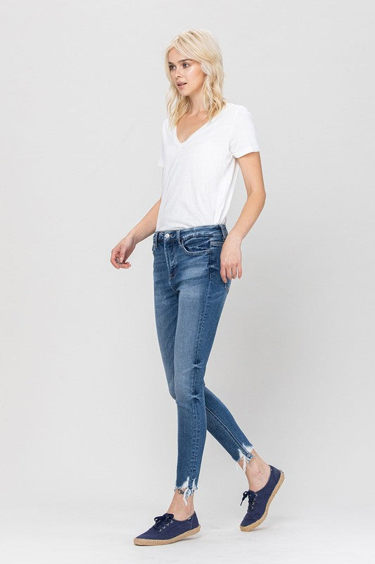 High Rise Ankle Skinny Hem Detail