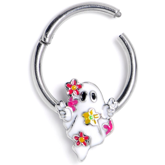 16G 3/8 Halloween Floral Ghost Hinged Segment Ring