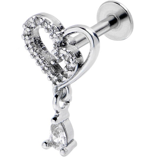 16G 5/16 Clear CZ Gem Asymmetrical Heart Dangle Labret Tragus
