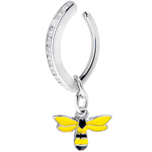 14G 3/8 Clear Gem Grade 23 Titanium Bee Dangle Hinged Hoop Belly Ring