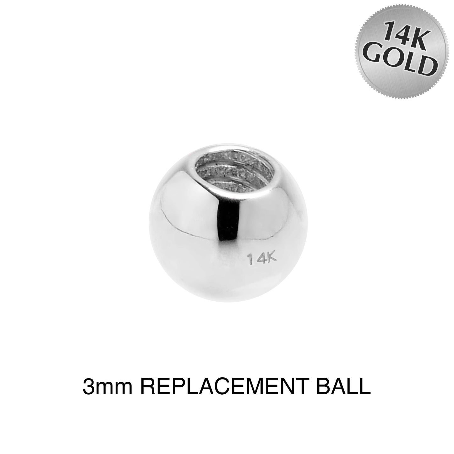 3mm 14G Solid 14k White Gold Replacement Ball