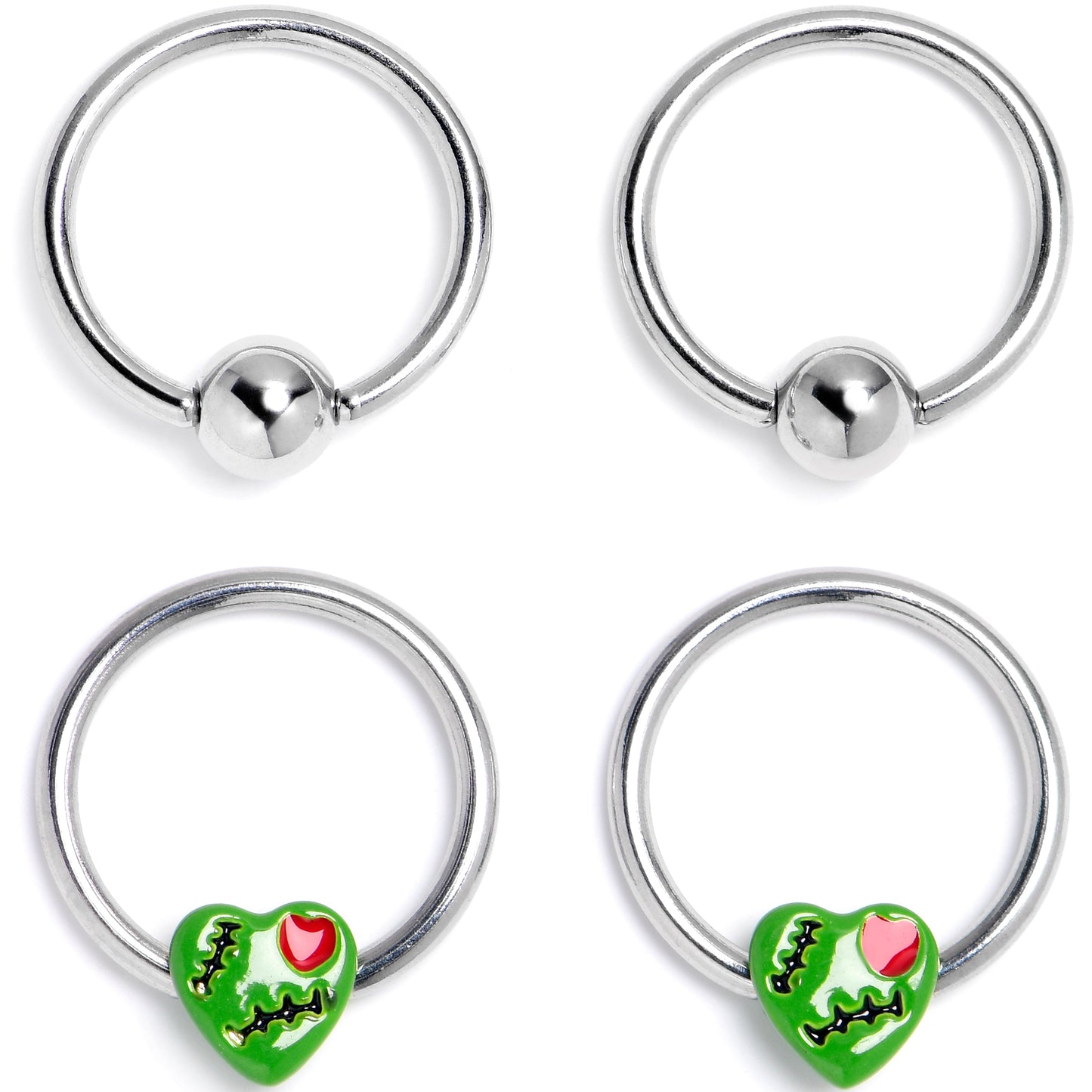 16G 3/8 Frankenheart Green BCR Captive Ring Set of 4