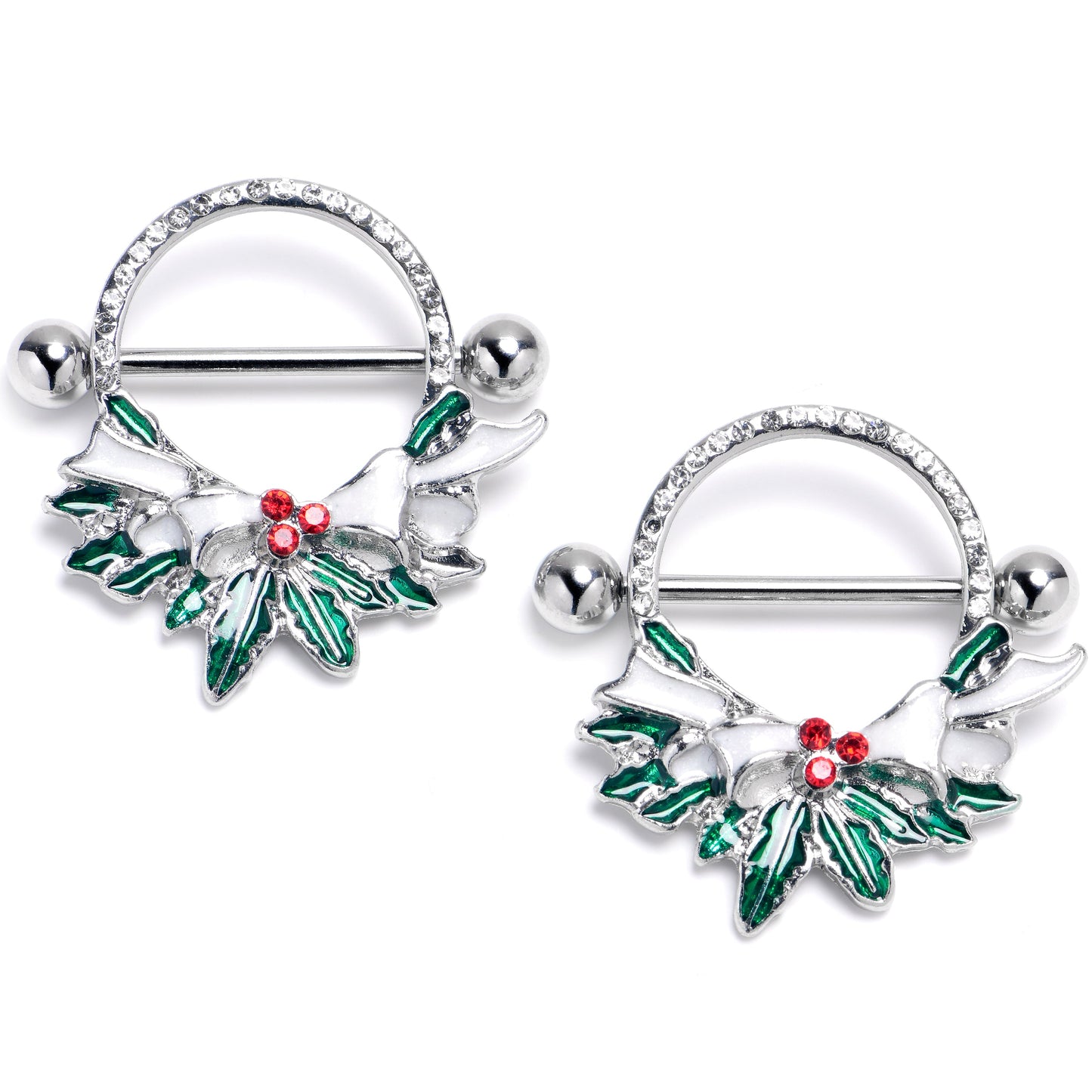 14G 9/16 Clear Red Gem Lavish Holly Holiday Nipple Shield Set