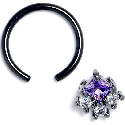 16G 3/8 Purple CZ Gem Black Rhombus Riot BCR Captive Ring