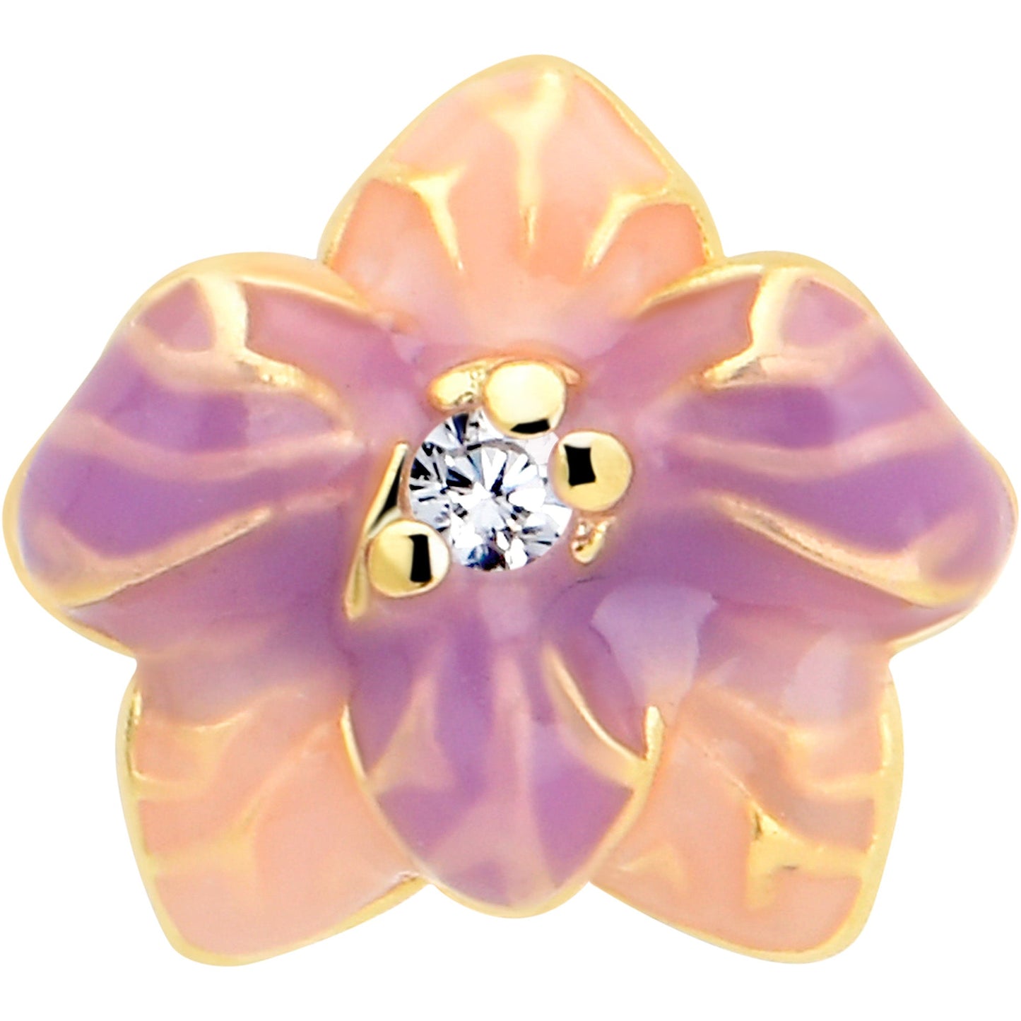 20G 7mm Clear Gem Gold Tone Pastel Flower L Shape Nose Ring