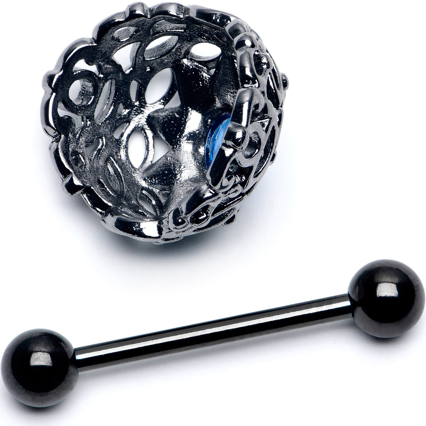 14G 9/16 Blue Aurora Gem Black Night Blossom Nipple Shield Set