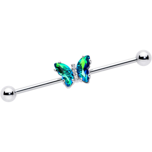 14G Green CZ Gem Simply Colorful Butterfly Industrial Barbell 38mm