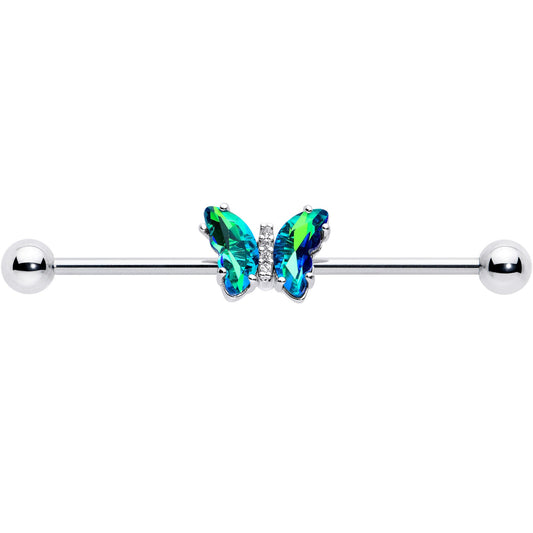 14G Green CZ Gem Simply Colorful Butterfly Industrial Barbell 38mm