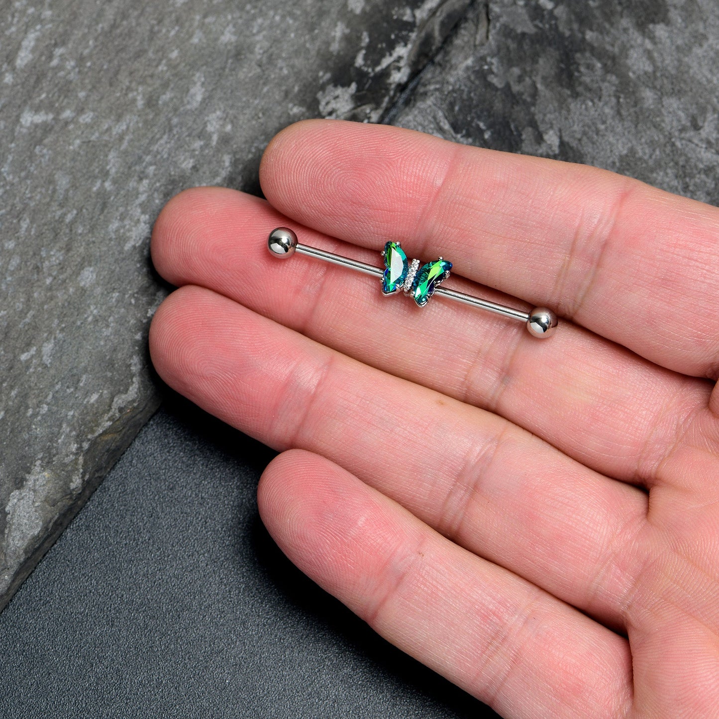 14G Green CZ Gem Simply Colorful Butterfly Industrial Barbell 38mm