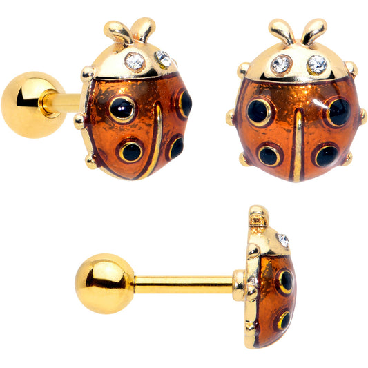 16G 1/4 Clear Gem Gold Tone Ladybug Lotus Cartilage Set of 3