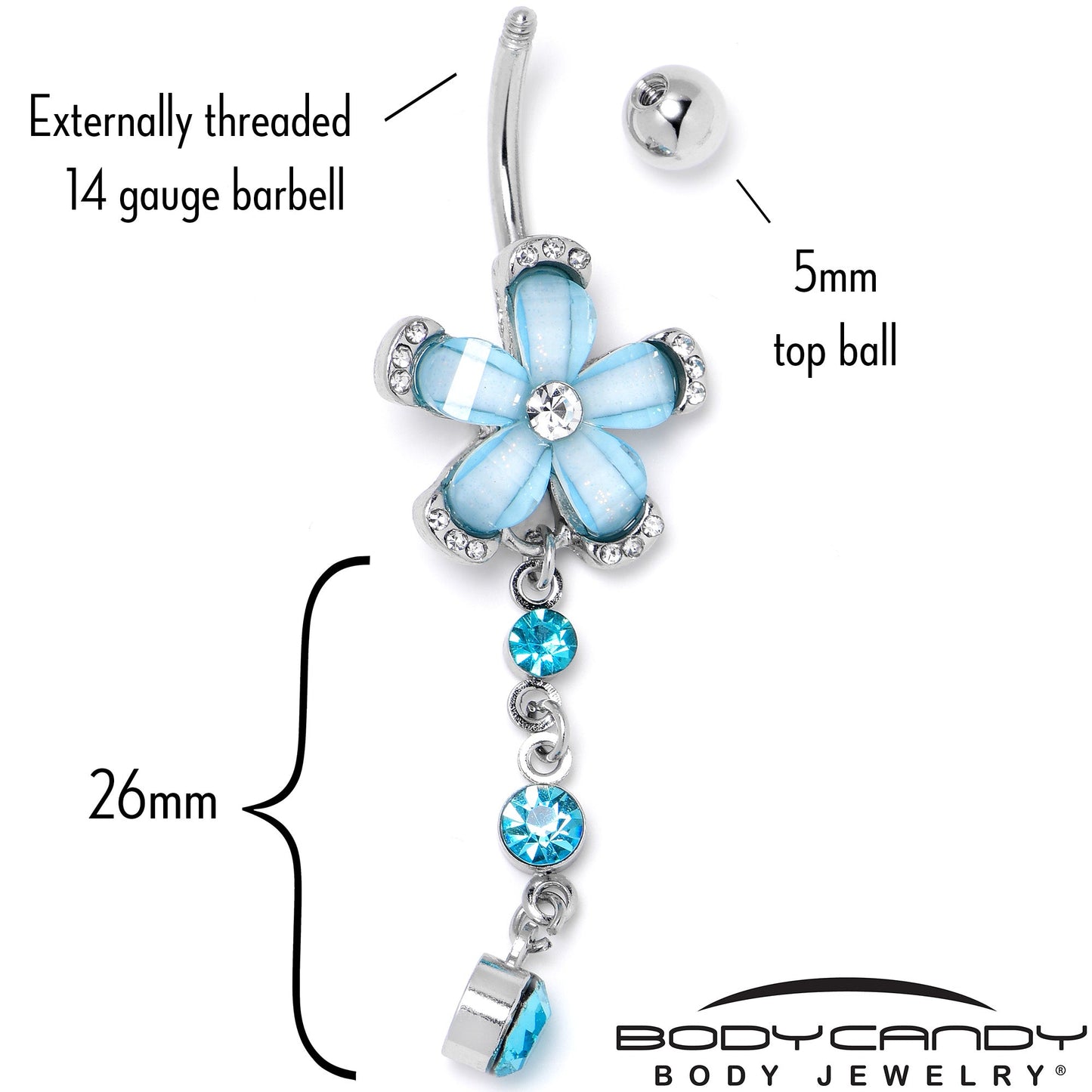 Blue Clear Gem Retro Flower Glamour Dangle Belly Ring