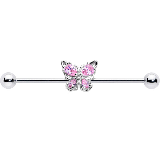 14G Pink Gem Baroque Beauty Butterfly Industrial Barbell 38mm