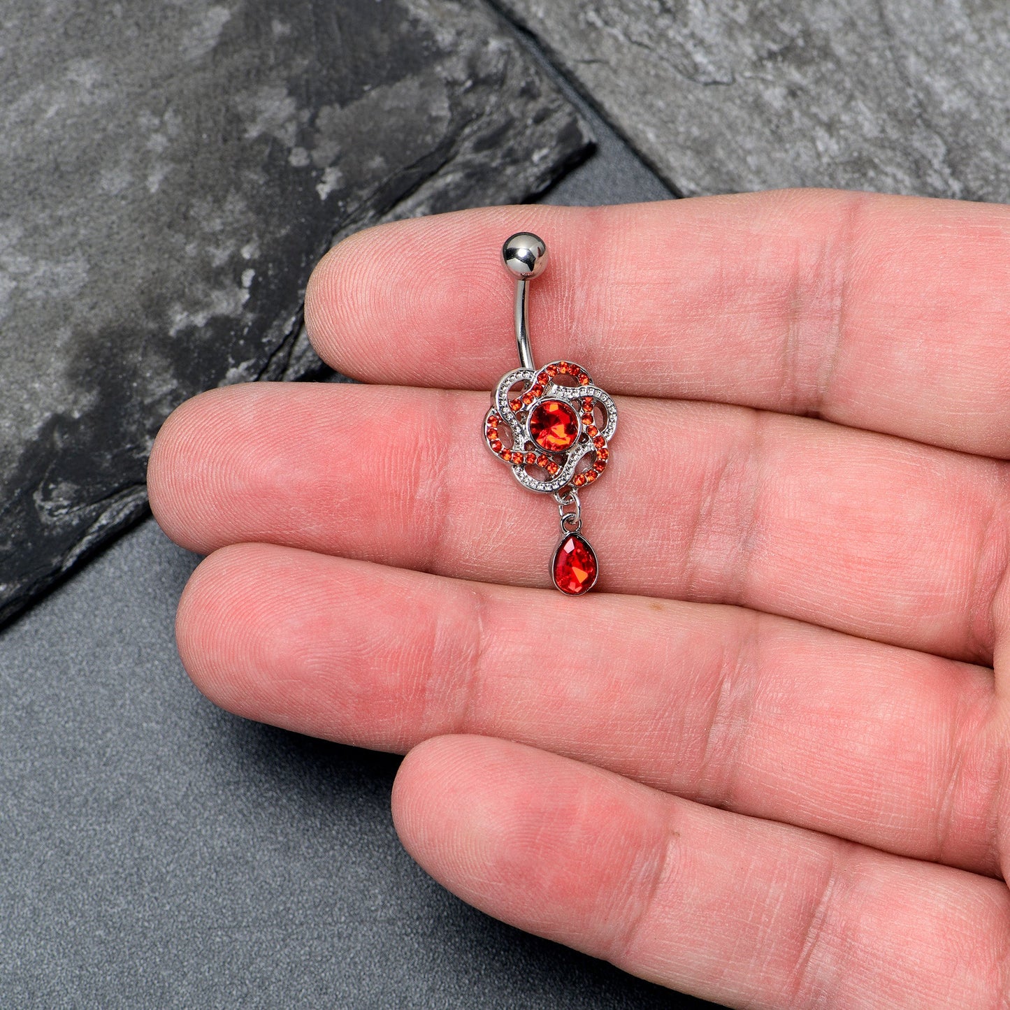 Red Gem Celtic Knot Elegance Dangle Belly Ring