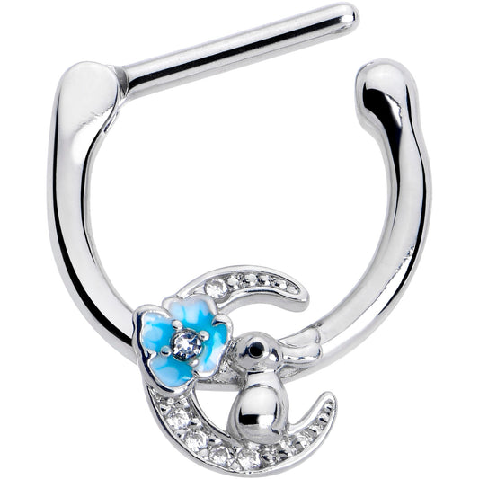 16G 5/16 Clear CZ Gem Rabbit On The Moon Blue Cartilage Clicker