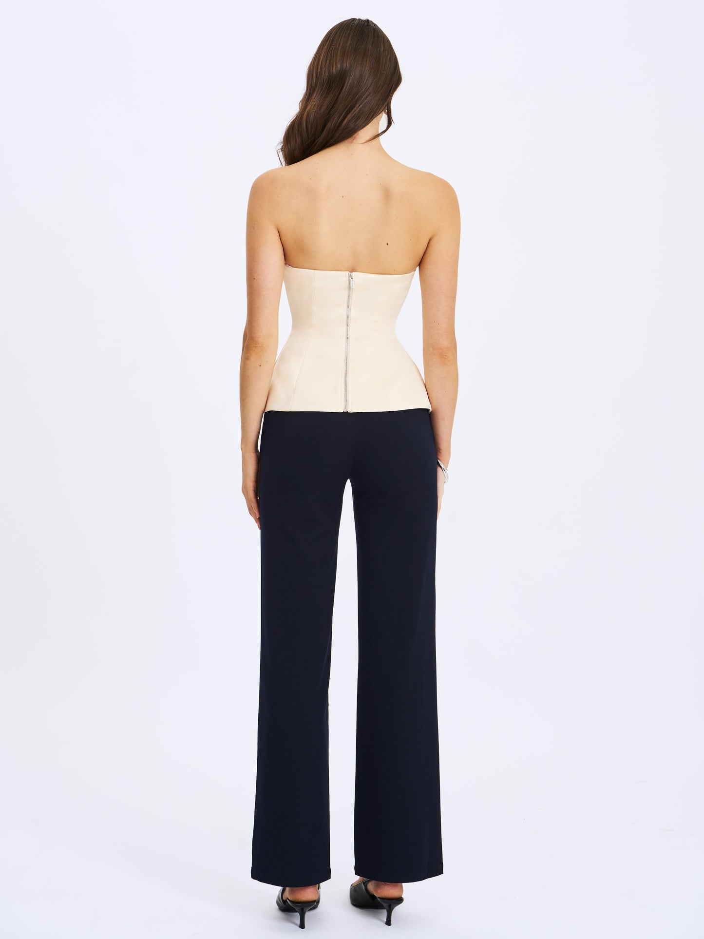 Yani Ivory Asymmetrical Lapel Sleeveless Peplum Top