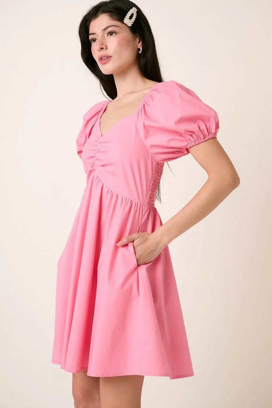 Mittoshop Sweetheart Puff Sleeve Smocked Mini Dress
