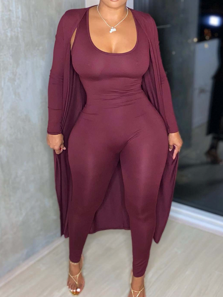 Women's Solid Color Jumpsuit Two-Piece Set m