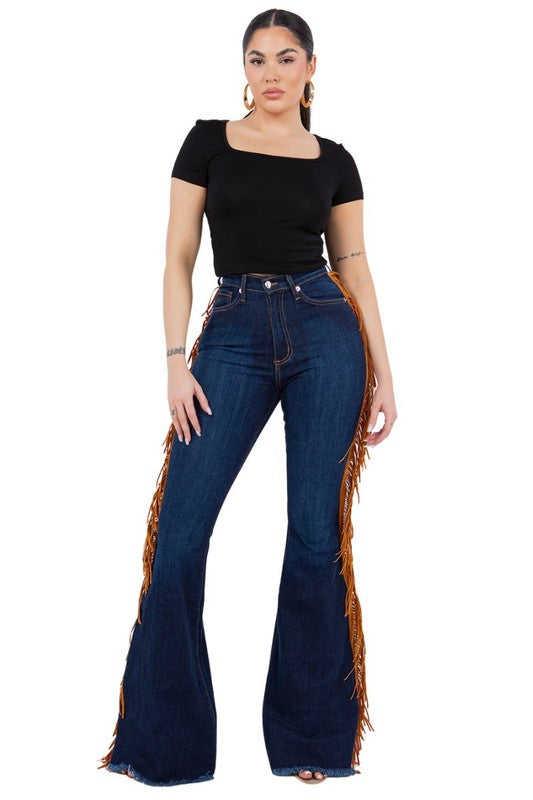 Fringe Bell Bottom in Dark Wash- 30 Inseam