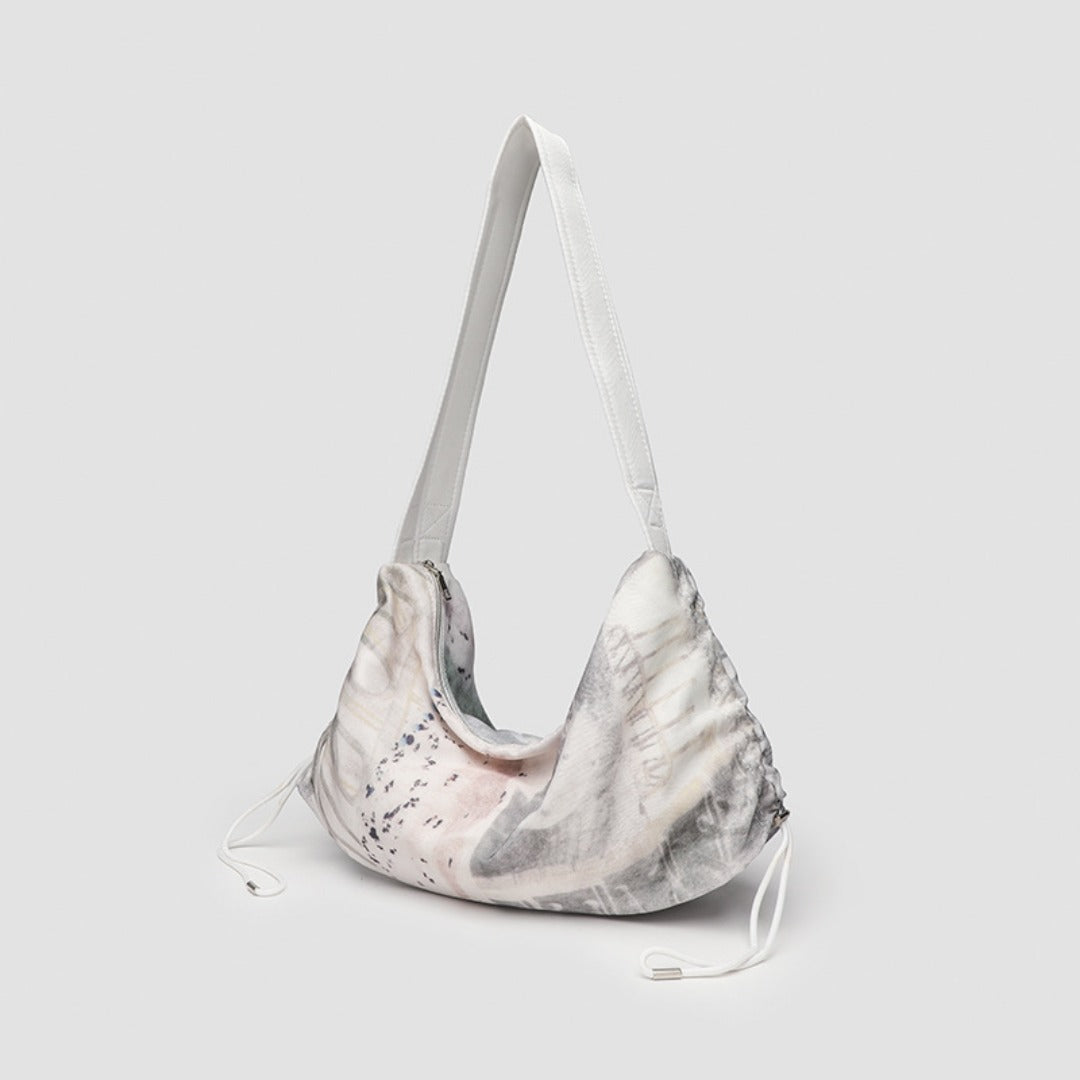 Hobo bag for women, Printed pleated canvas shoulder bag, Women's casual shoulder commuter bag