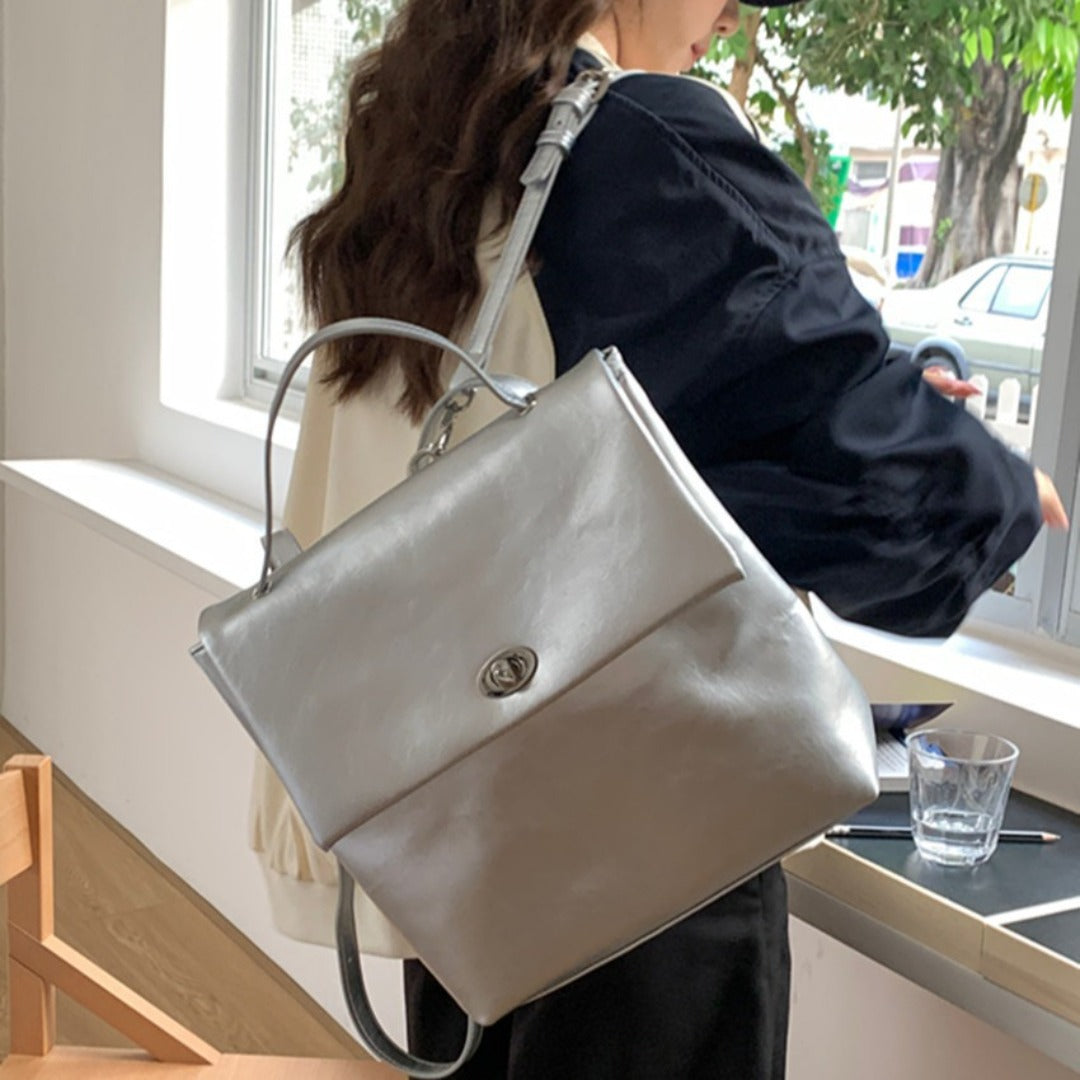 Big backpack female, autumn and winter silver large capacity backpack purse, commuter versatile college backpack