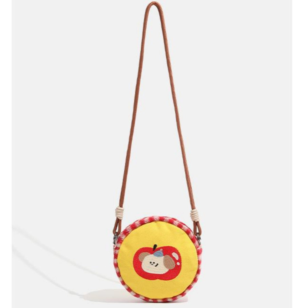 Toddler purse, cute shopping crossbody bag, mini round cake bag girl, cartoon embroidery small crossbody bag, travel change bag girl