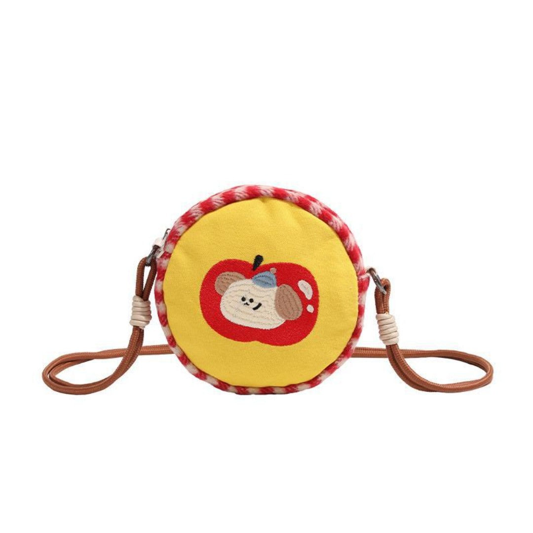 Toddler purse, cute shopping crossbody bag, mini round cake bag girl, cartoon embroidery small crossbody bag, travel change bag girl