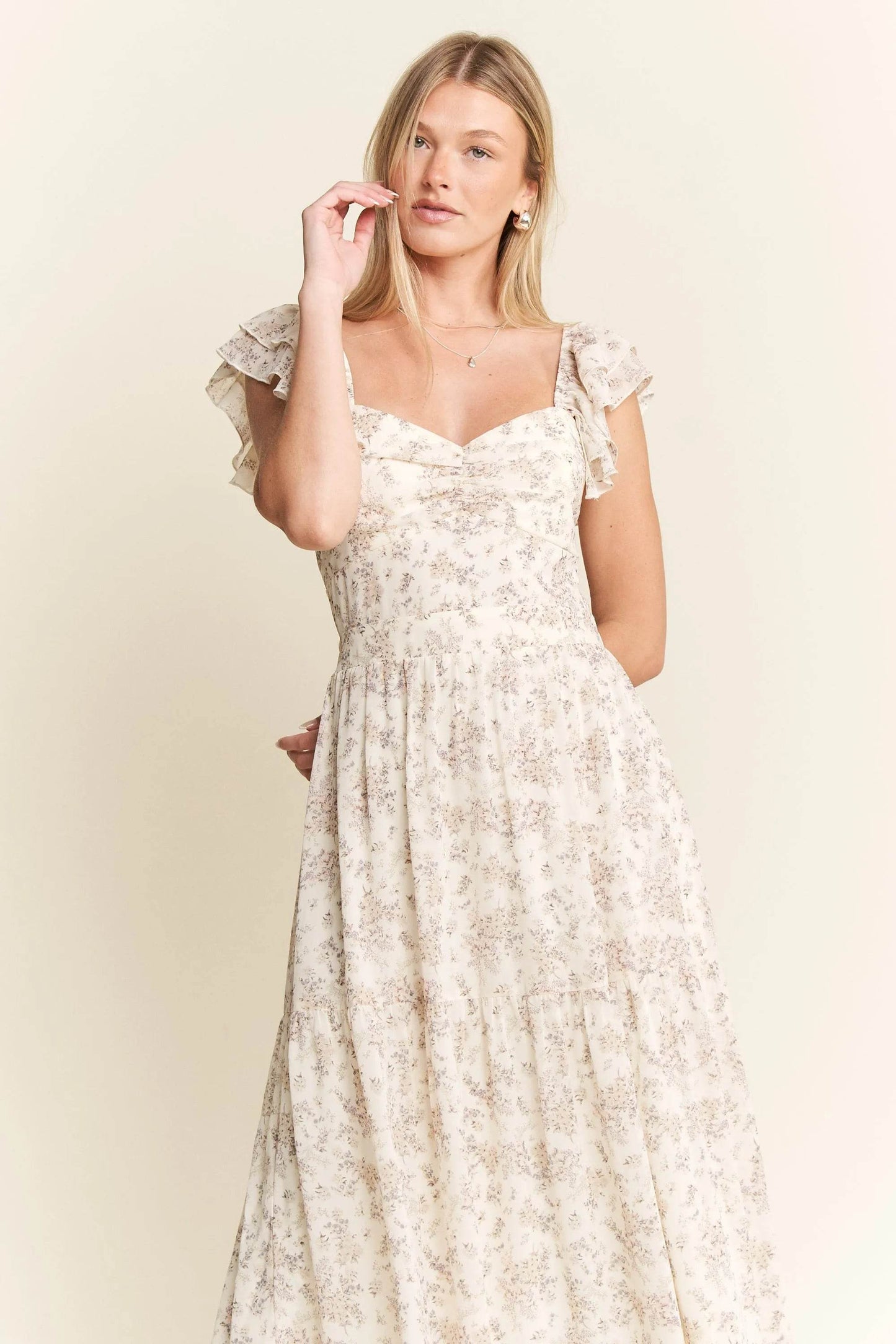 Jade By Jane Full Size Ruffle Sleeve Tiered Maxi Dress Plus Size