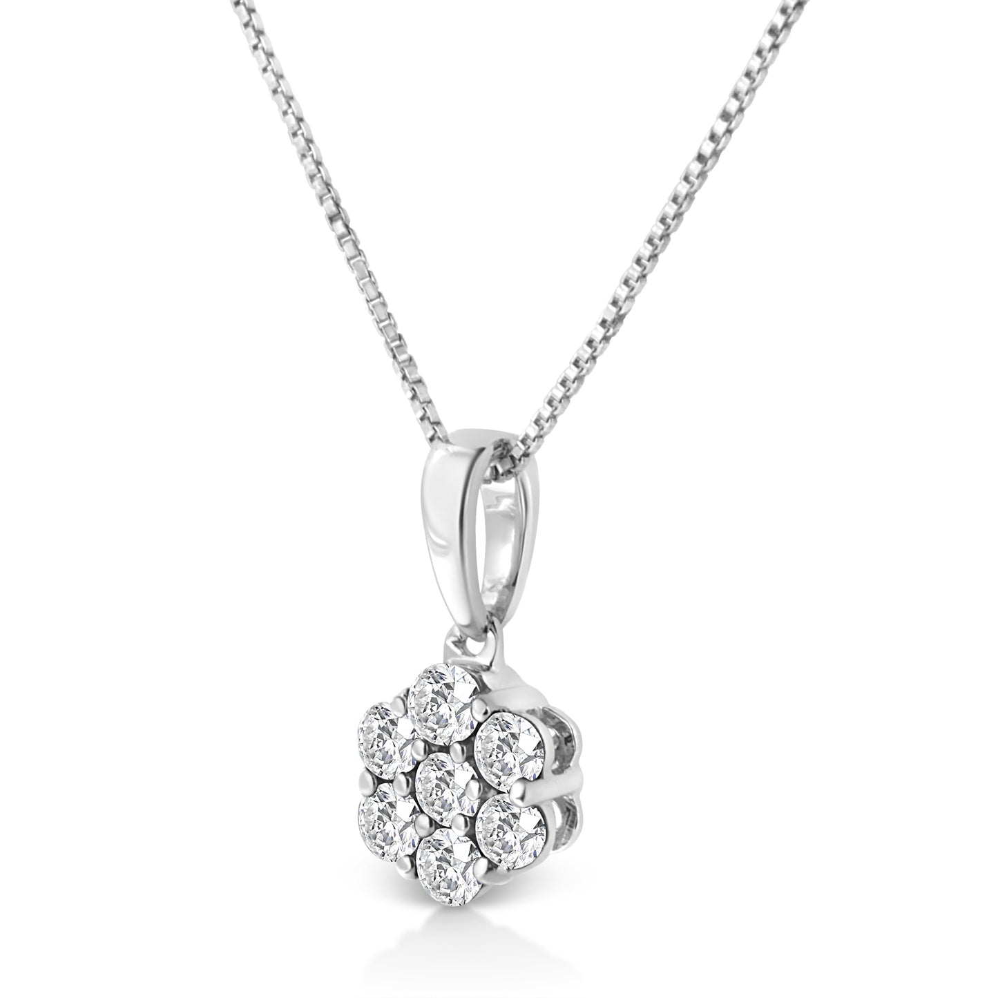 14KT White Gold 1/2 cttw Diamond Floral Cluster Pendant Necklace (HI, SI2-I1)