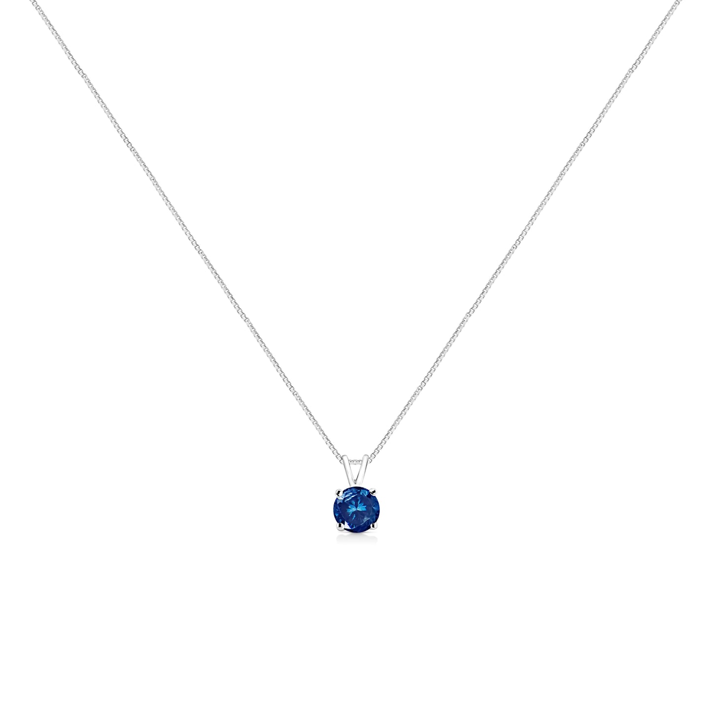 14K White Gold 1/4 Cttw Round Brilliant Cut Lab Grown Blue Diamond 4-Prong Solitaire Pendant Necklace (Blue Color, VVS2-VS1 Clarity) - 18"
