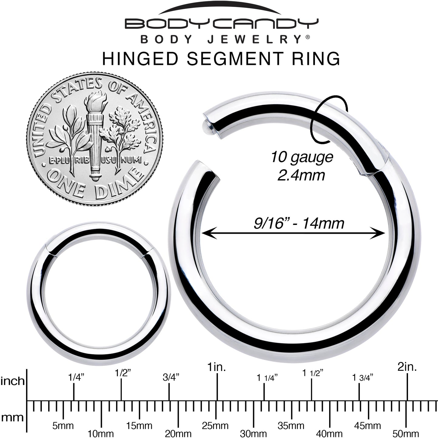10G 9/16 316L Surgical Steel Precision Hinged Segment Hoop