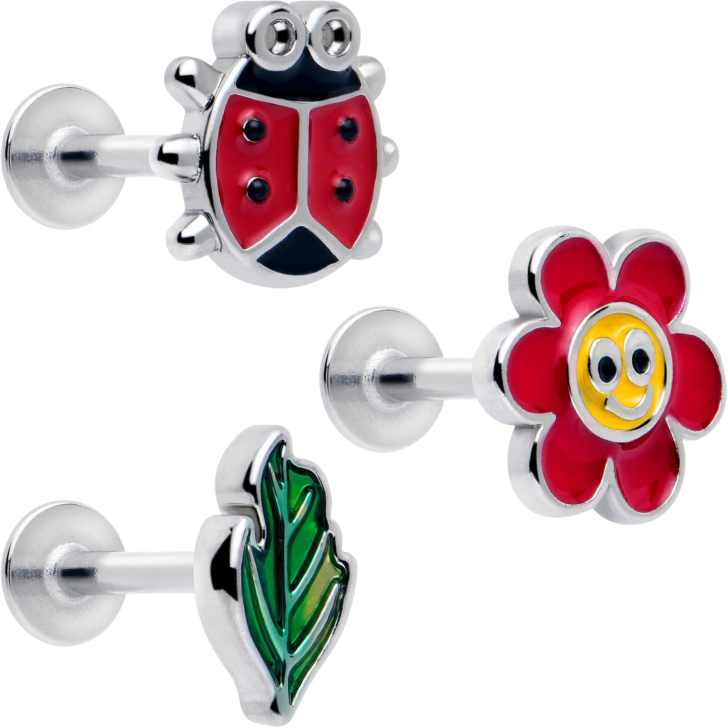 16G 5/16 Ladybug Hippie Flower Labret Monroe Tragus Set of 3