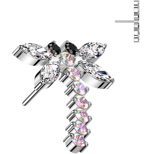 Aurora CZ Gem ASTM F-136 Dragon Flat Back Earring Push In Top