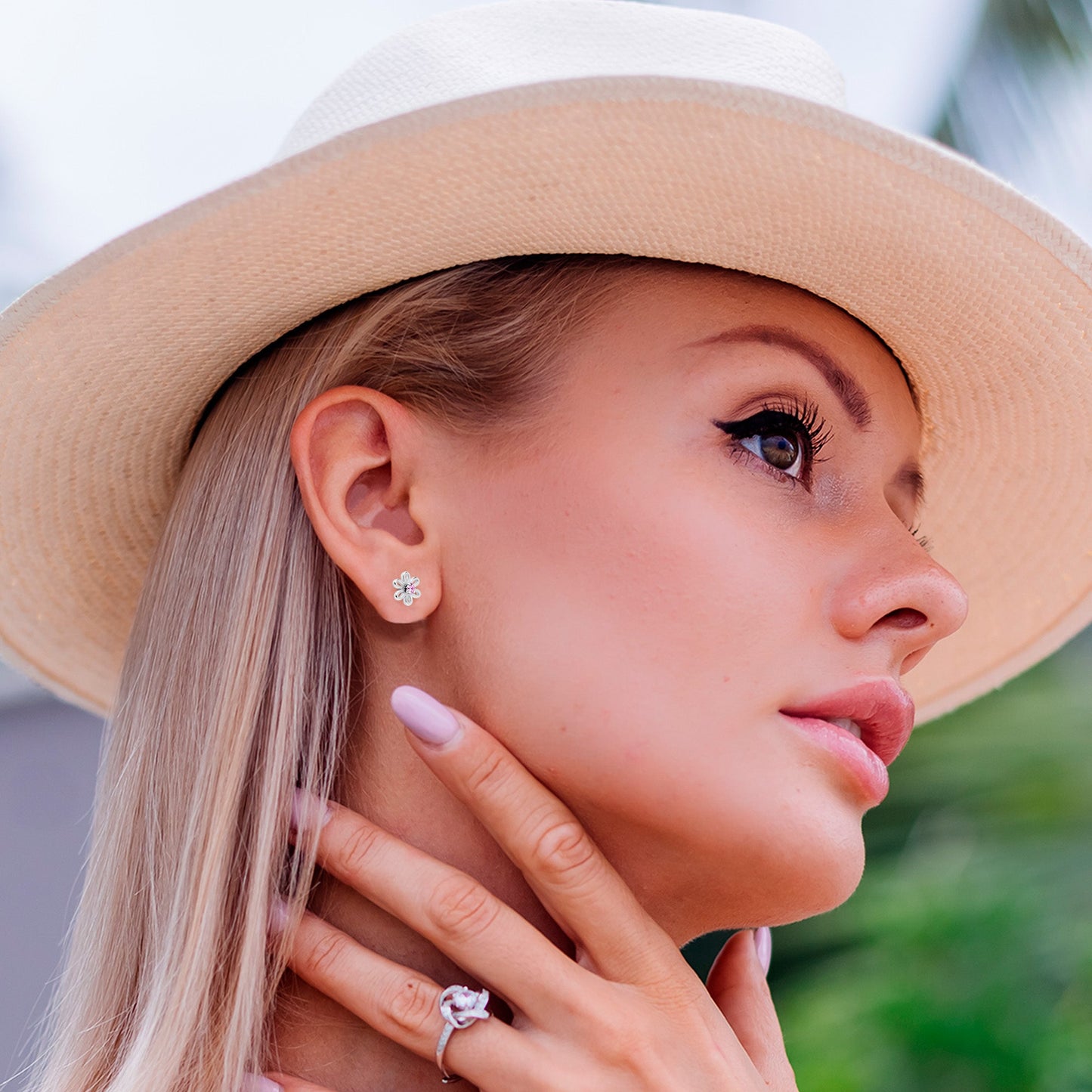 Pink CZ Gem Loopy Daisy Flat Back Stud Earrings - 1 Pair