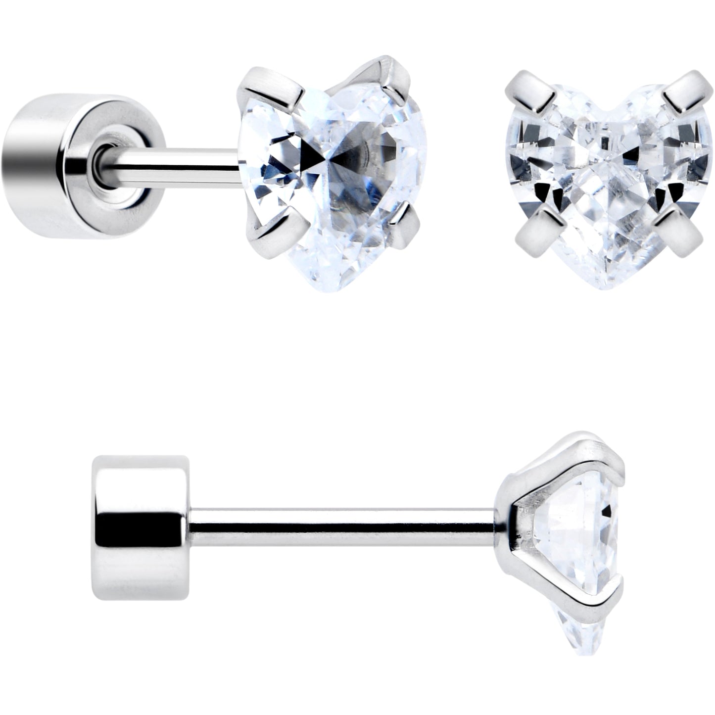 Clear Simplistic Heart Star CZ Flat Back Stud Earrings - 3 Pairs