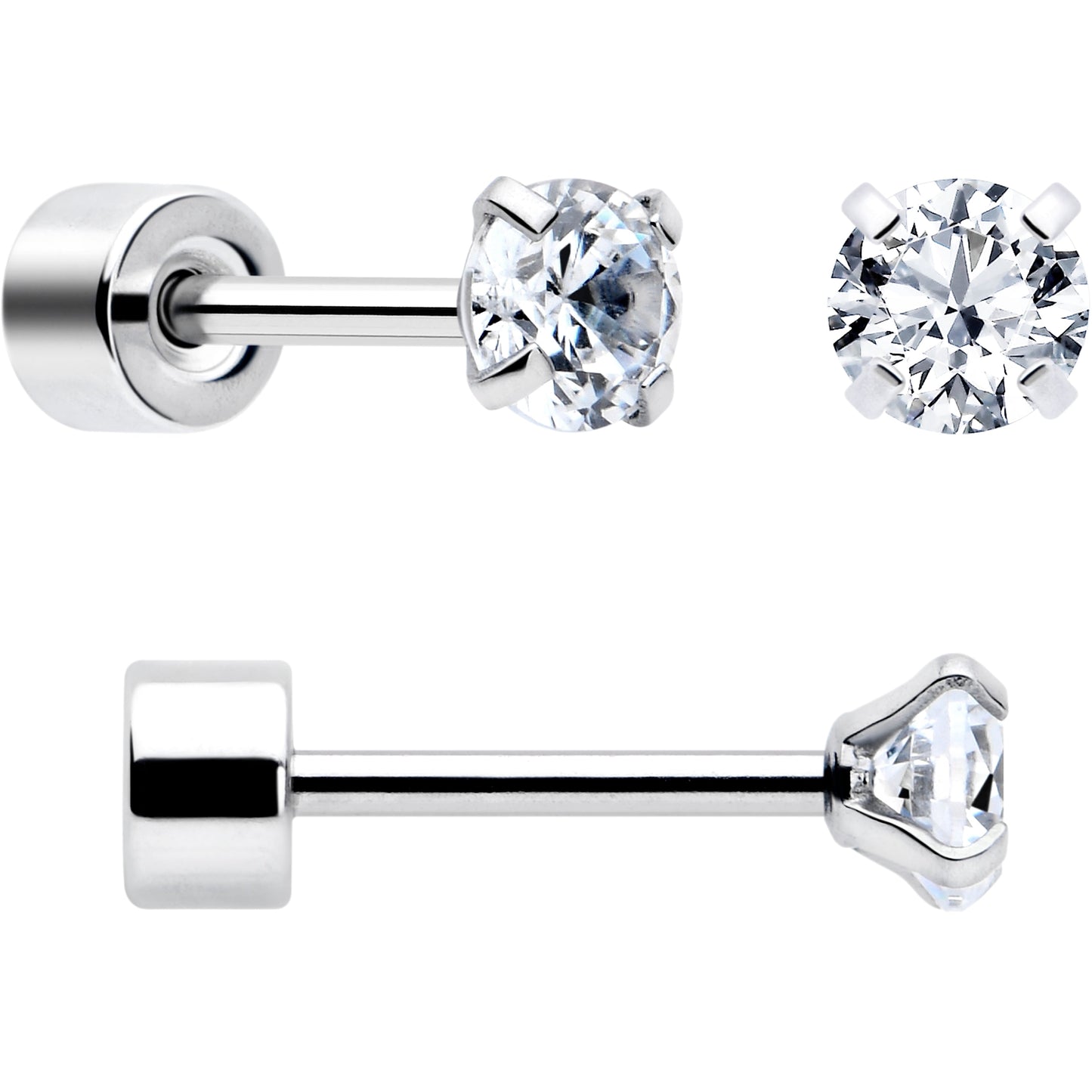 Clear Simplistic Heart Star CZ Flat Back Stud Earrings - 3 Pairs