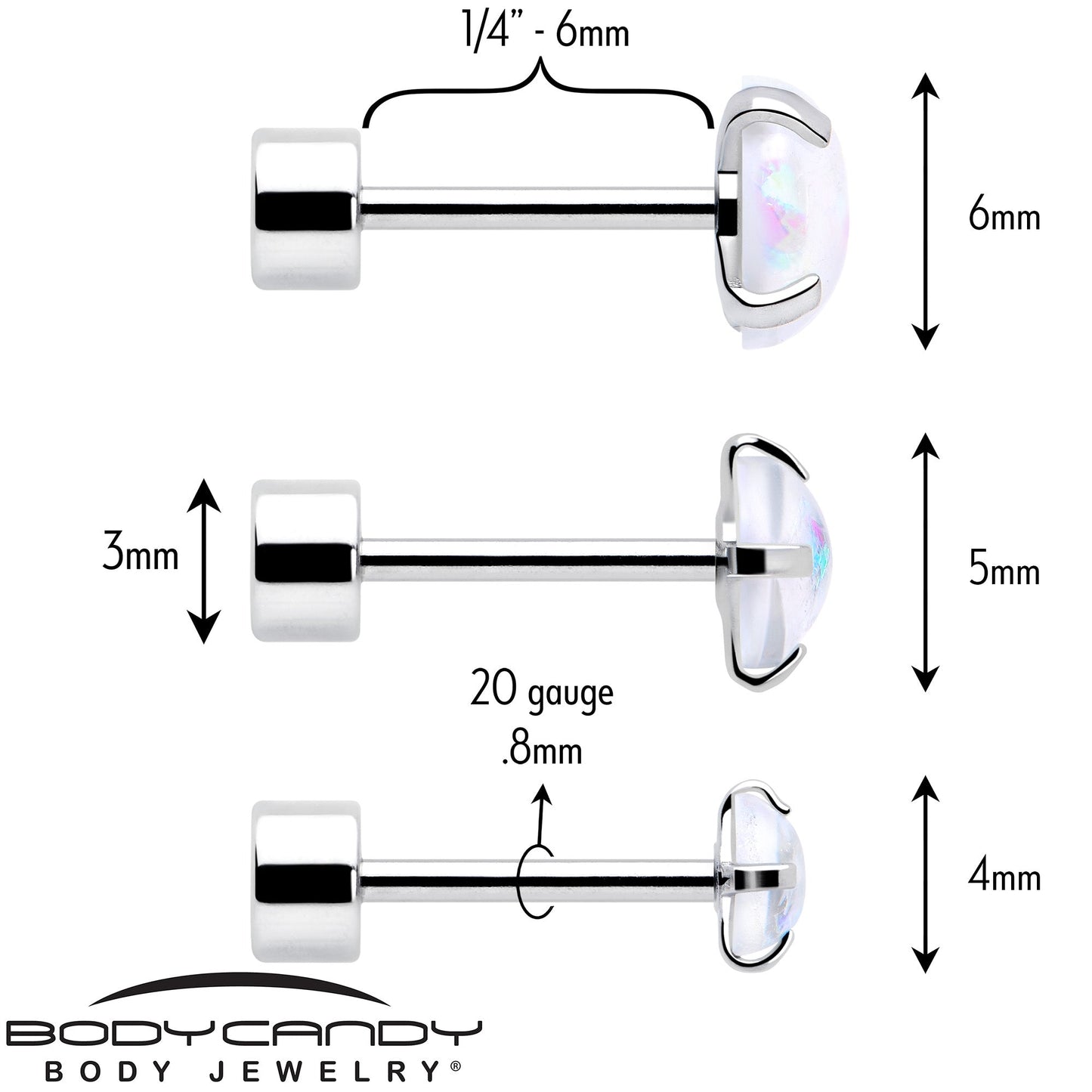 White Synthetic Opal Flat Back Stud Earrings - 3 Pairs