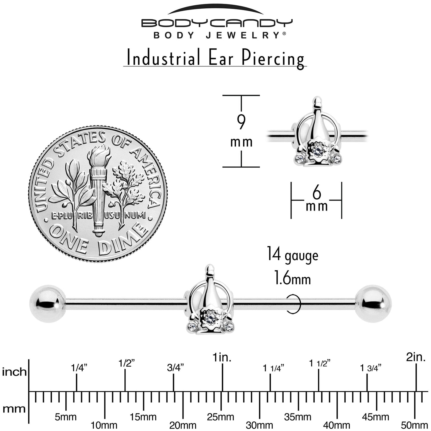 14G Clear Gem Champagne Dreams Industrial Barbell 38mm