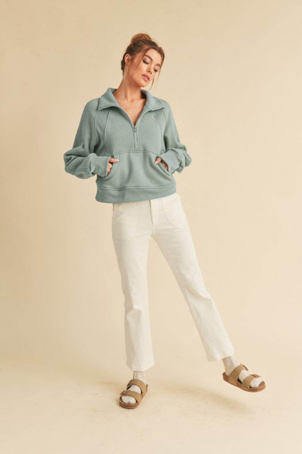 Aemi + Co Half Zip Raglan Sleeve Sweatshirt with Kangaroo Pocket