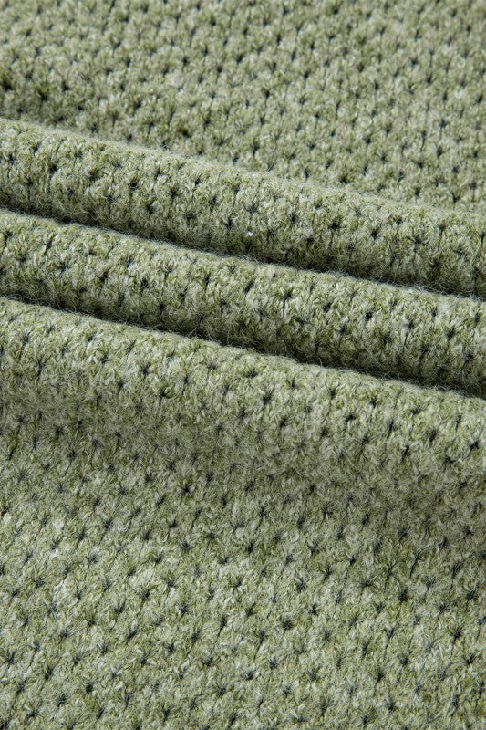 Solid Eyelet V-Neck Drop Shoulder Sweater
