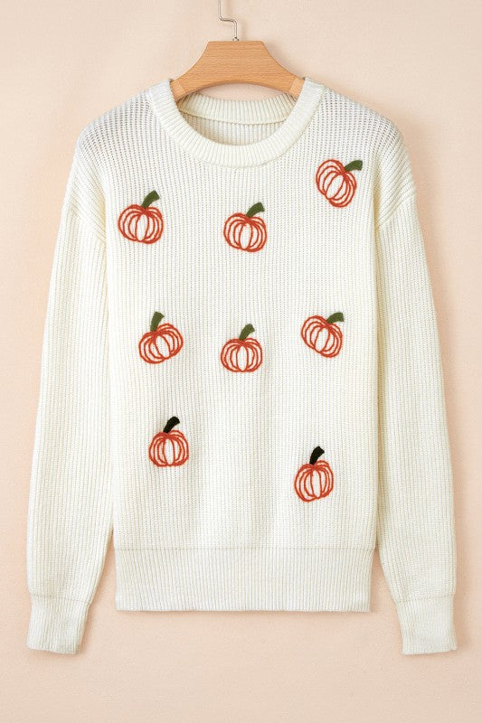 Halloween Pumpkin Embroidered Ribbed Thanksgiving