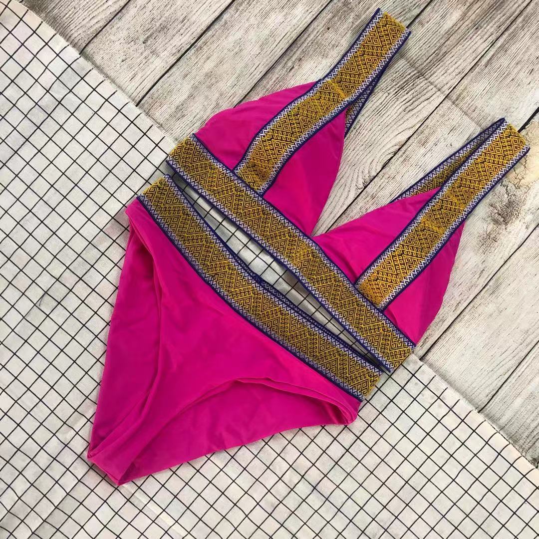 Swimsuit Nylon High Waist Popular Swimsuit Split Bikini Solid Color Bikini