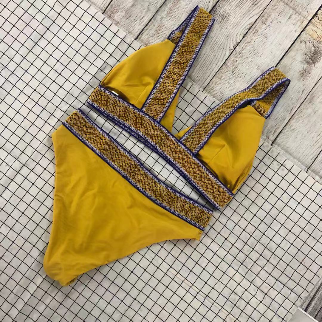 Swimsuit Nylon High Waist Popular Swimsuit Split Bikini Solid Color Bikini
