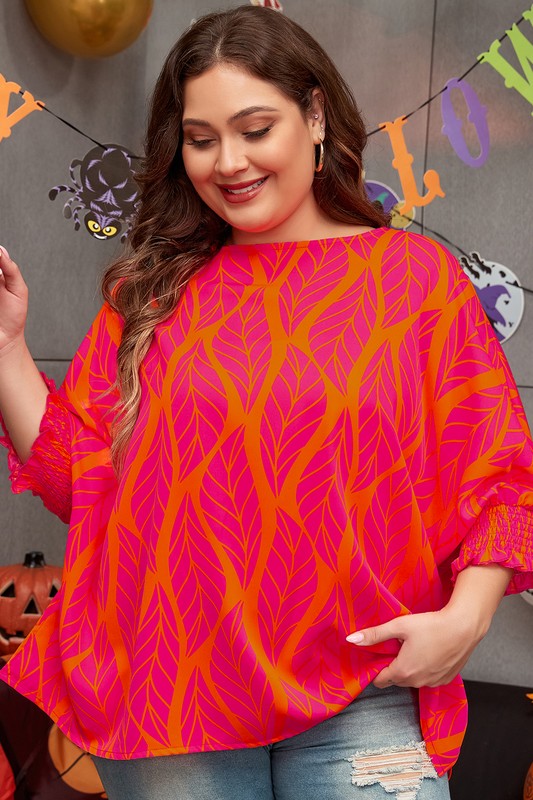 Women Smocked Lantern Sleeve Plus Size Blouse