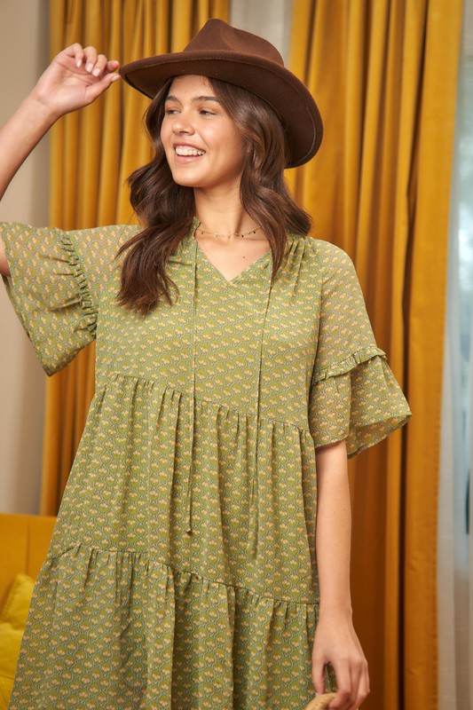 Floral print v-neck mini dress JBJ1054