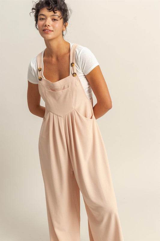 HYFVE Pleated Detail Front Pocket Wide Strap Overalls