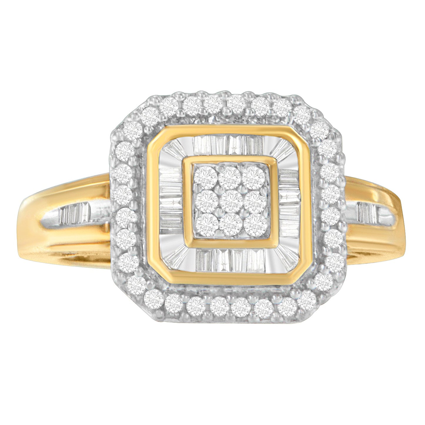 10K Yellow Gold 1/2 Cttw Diamond Square Cluster Cocktail Ring