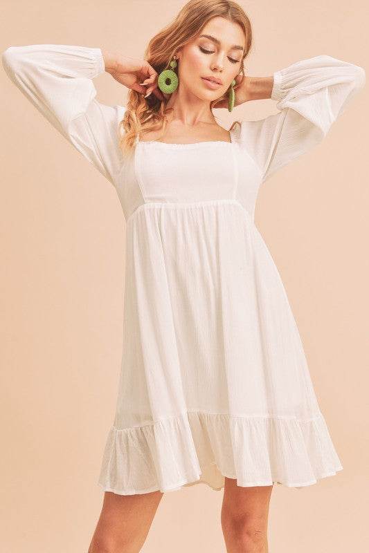Aemi + Co Ruffled Hem Square Neck Balloon Sleeve Mini Dress